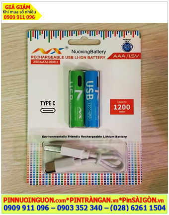 Nuoxing USBAAA1200x2, Pin sạc Lithium AAA 1.5v Nuoxing USBAAA1200x2 /thân pin có cổng sạc USB (Vỉ 2viên)